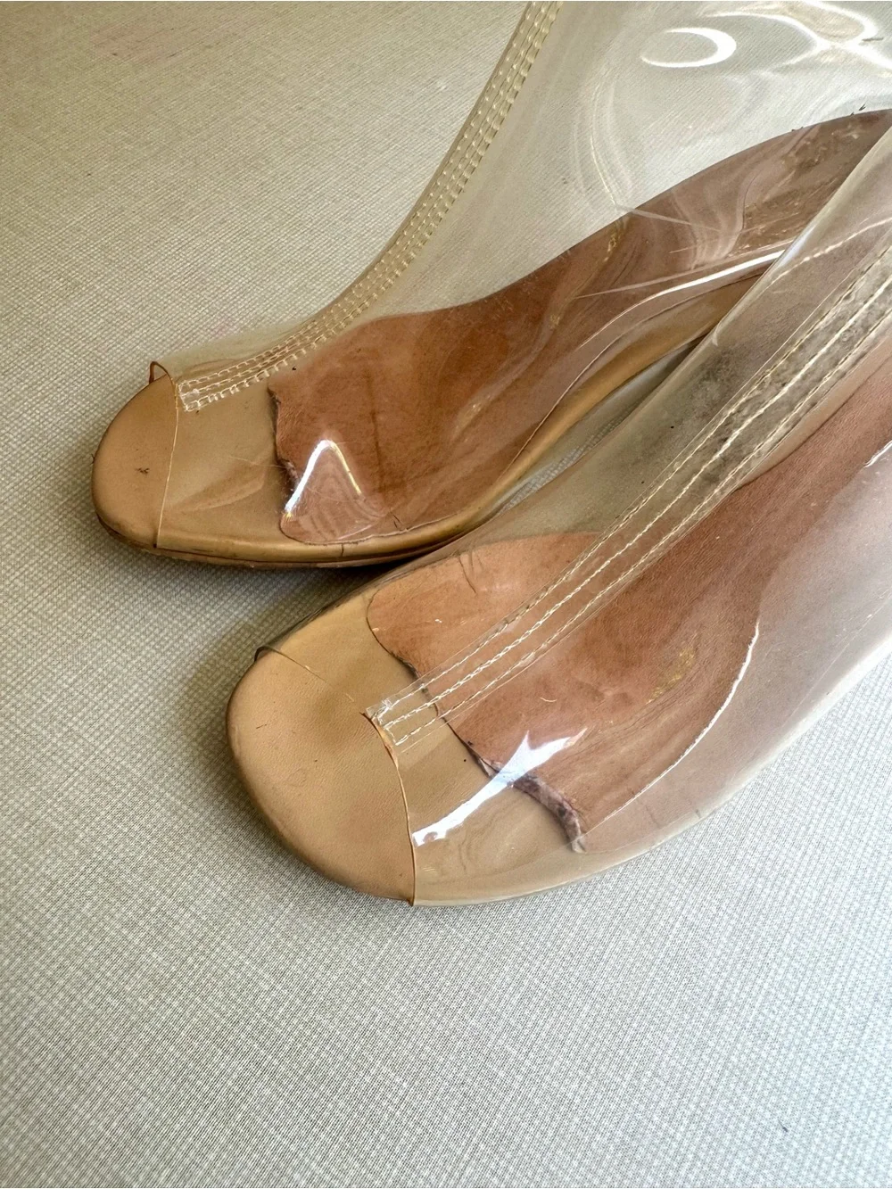 Japanese Clear PVC Peep-Toe Block Heel Boots - Nude